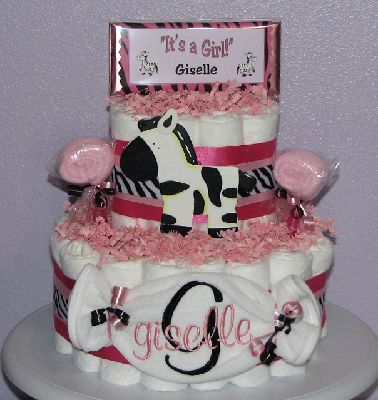 Zebra-Diaper-Cake (2).JPG - Pink Zebra Diaper Cake